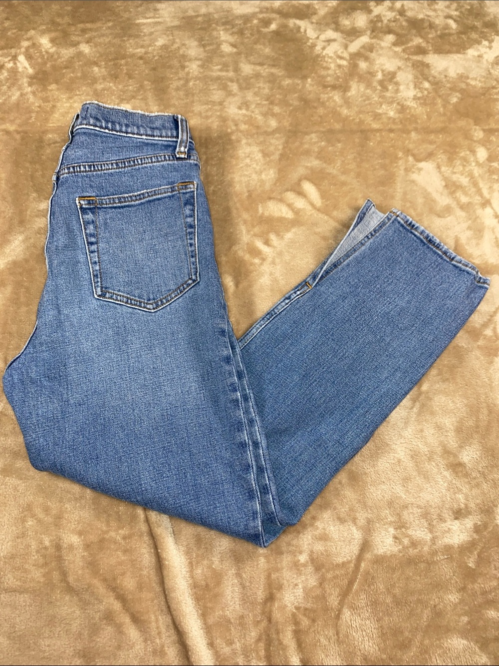 Abercrombie & Fitch High Rise Straight-Leg Medium Blue Jeans with slits